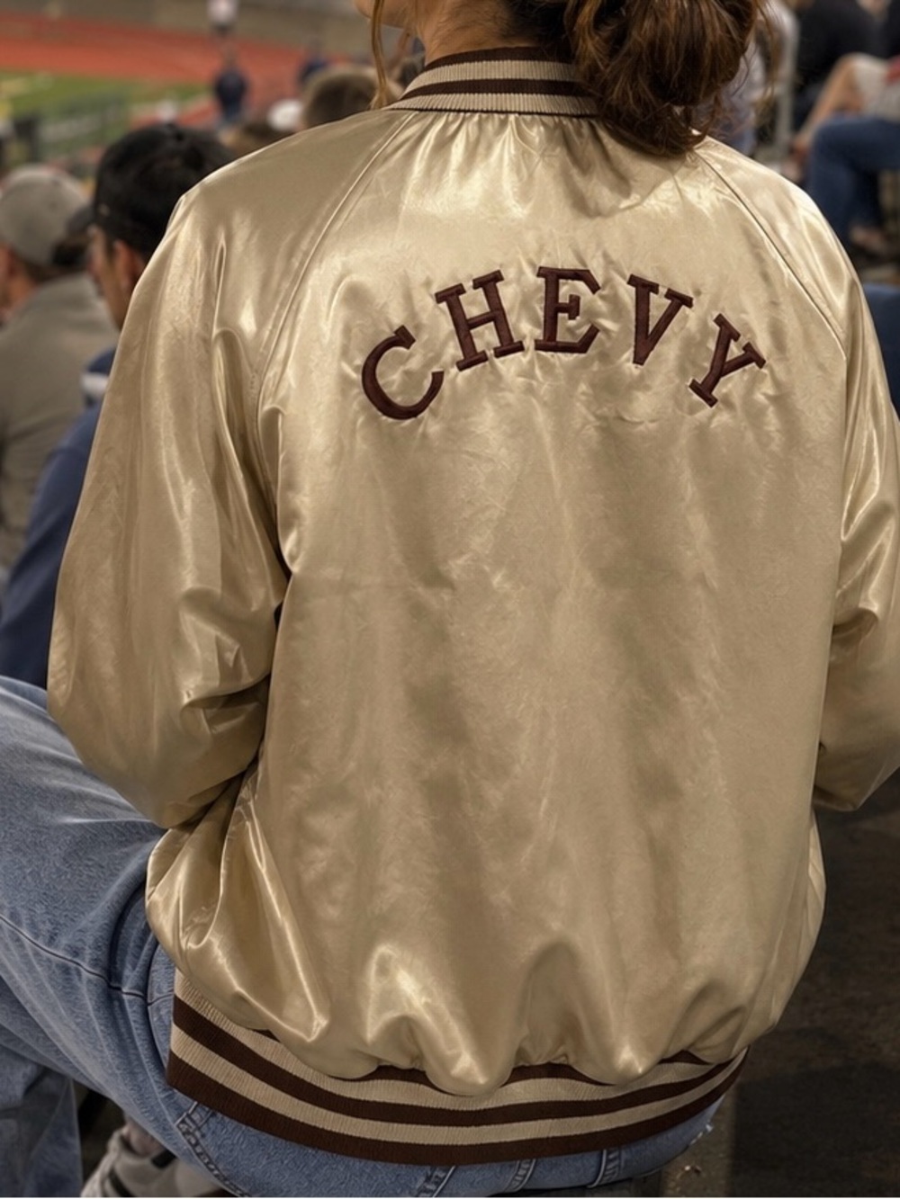 Vintage Satin Bomber Jacket Chevy Chevrolet Logo Classic Original sz Med